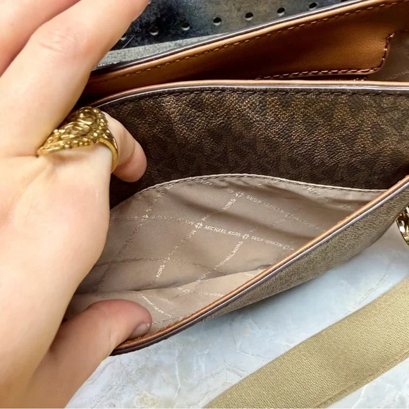 Michael Kors Brown Signature Logo Crossbody with Beige Strap - Picture 6 of 6